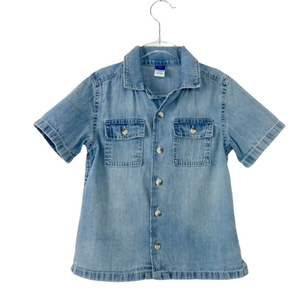 Boys 5T Old Navy Button-Up Denim Short Sleeve Shirt Blue